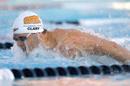 Tyler Clary swims the butterlfy during the men's 400 meter individual medley at the U.S. nationals of swimming, Friday, Aug. 8, 2014, in Irvine, Calif. Clary won the event. (AP Photo/Mark J. Terrill)